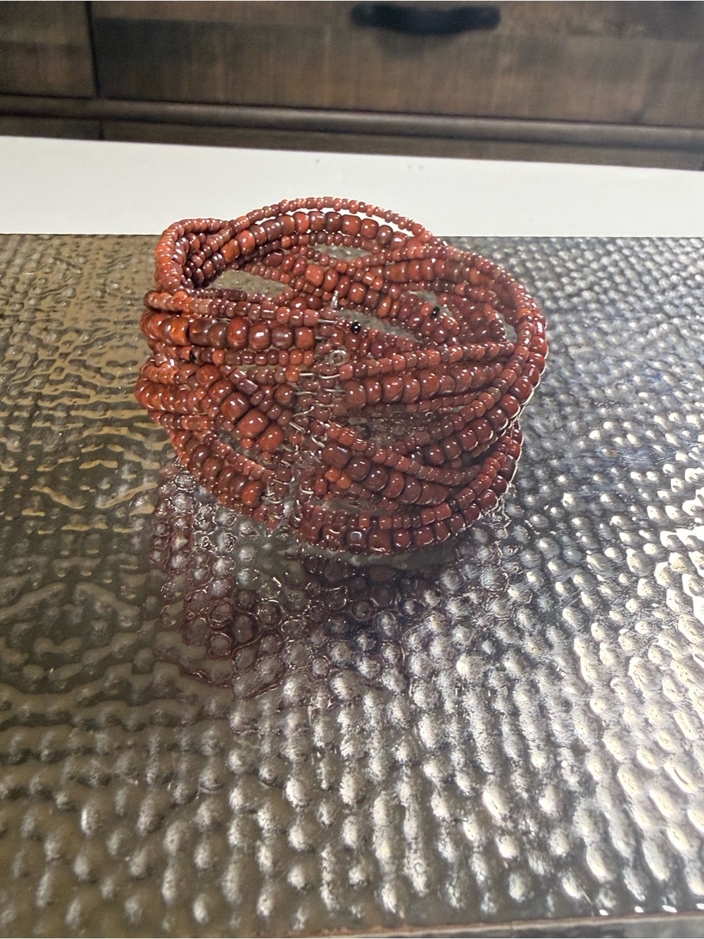 Brown Multi Strand Seed Bead Wrap Bracelet Boho Stretch Cuff Handmade